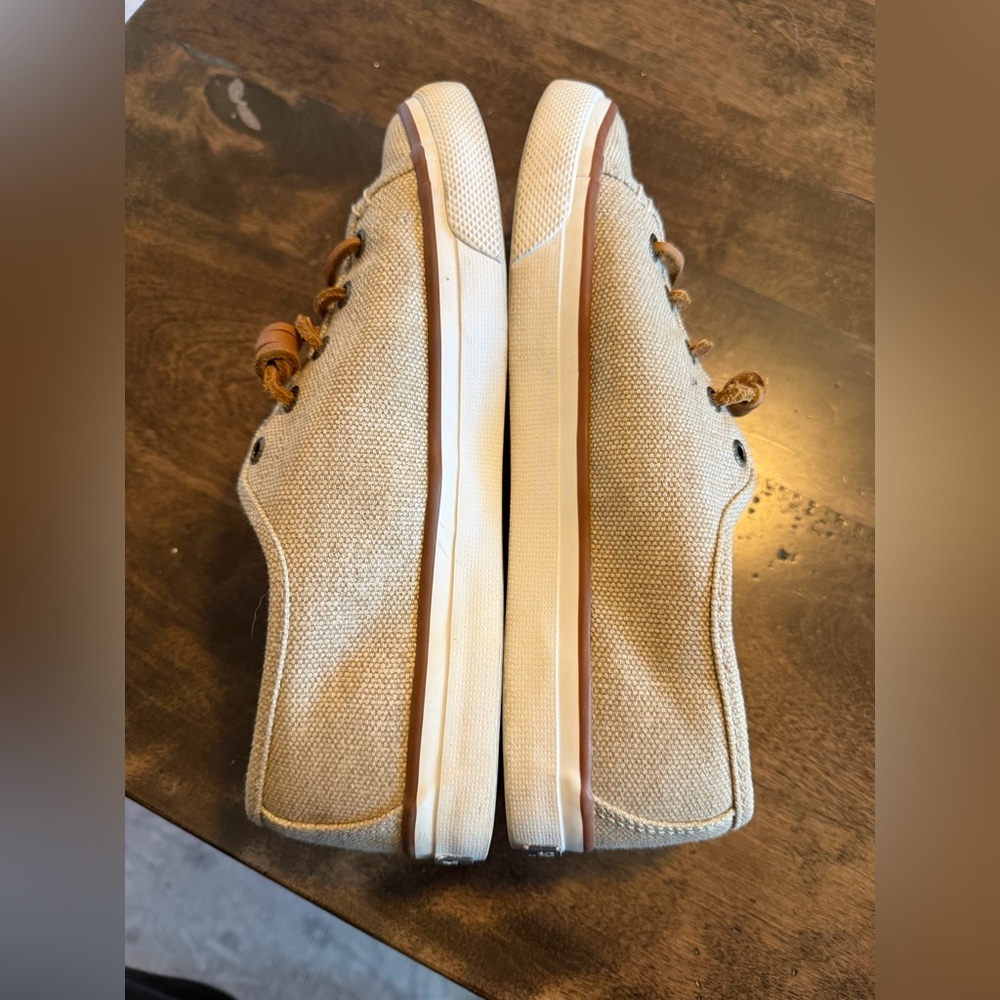 Sperry Seacoast Waxy Canvas Sneakers Women's 7.5 Beige Tan Lace Up Casual Shoes - Picture 4 of 7